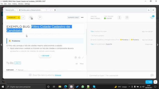 Clickup Abertura de Tarefas para o Desenvolvimento