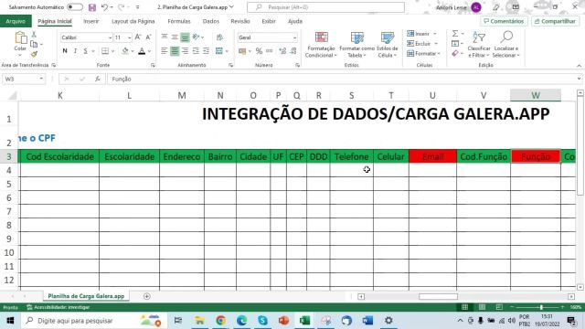 Planilha de Carga - Galera.app