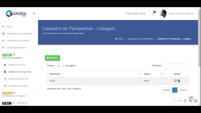 3. Módulo Avaliação de Desempenho - Etapa 1 - Cadastro de Perspectiva