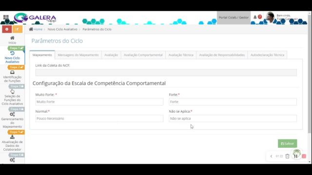 7. Módulo Avaliação de Desempenho - Etapa 1 - Parâmetro do Ciclo - Avaliação Comportamental