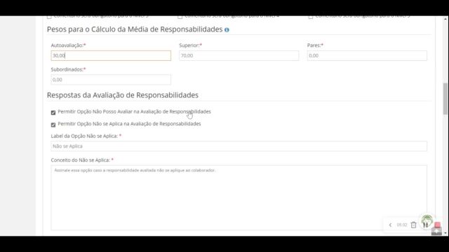 9. Módulo Avaliação de Desempenho - Etapa 1 - Parâmetro da Avaliação - Aba Avaliação de Responsabilidade