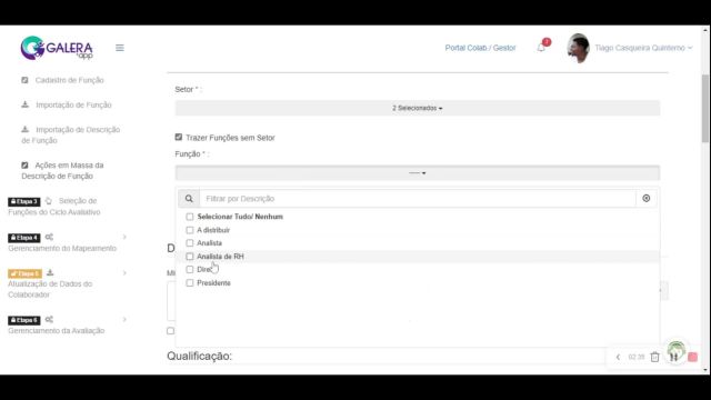 12. Módulo Avaliação de Desempenho - Etapa 2 - Ações em Massa da Descrição de Função