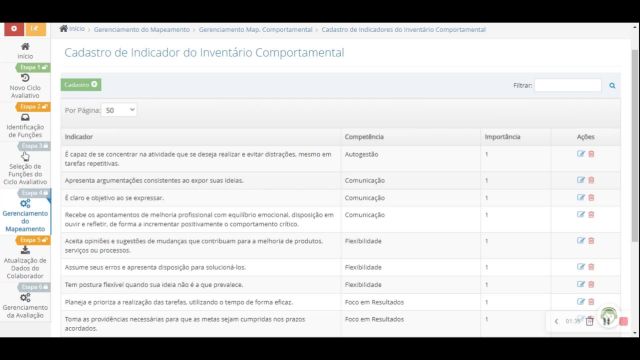 17. Módulo Avaliação de Desempenho - Etapa 4 - Cadastro dos Indicadores do Inventário Comportamental
