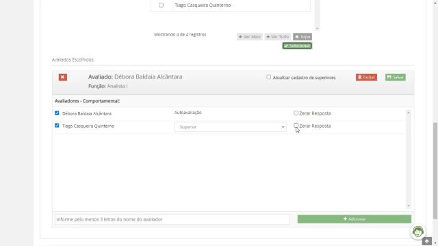 11. Adição e Exclusão de Avaliadores