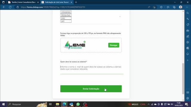 Solicitação de Link via Formulário