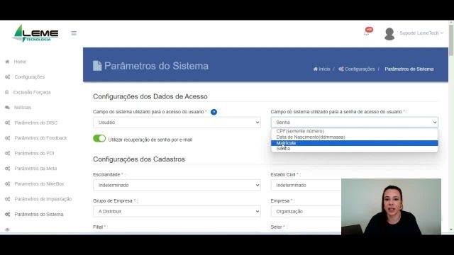 Login e Senha do Usuário
